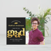 卒業写真ブラック金ゴールドグラモダンフはっきりした 案内状 (スタンド正面)