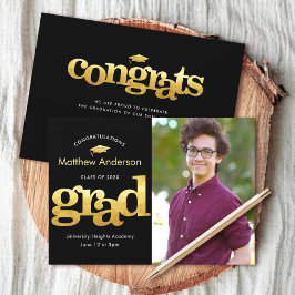 卒業写真ブラック金ゴールドグラモダンフはっきりした 案内状