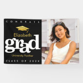 卒業写真ブラック金ゴールドシンプルキャップはっきりしたモダン 横断幕 (横)