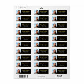 卒業写真ブラック金ゴールドスクリプトグリッターアドレス ラベル (フルシート)