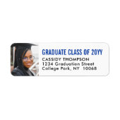 卒業写真ブルーホワイトブラック差出人住所 ラベル (正面)