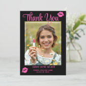 卒業写真ホットピンクリップクラス年黒 サンキューカード (スタンド正面)