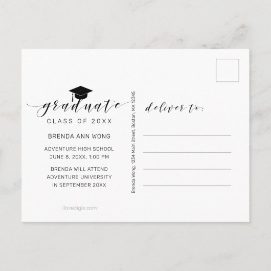 卒業写真ホワイトスクリプ王室のトブルー2025 案内ポストカード (裏面)