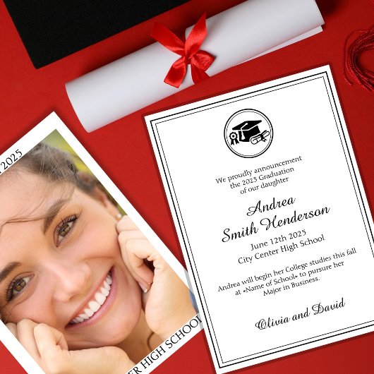 卒業写真ホワイトブラック文字発表 招待状