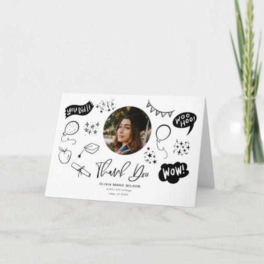 卒業写真ホワイト付きドードル サンキューカード (正面)