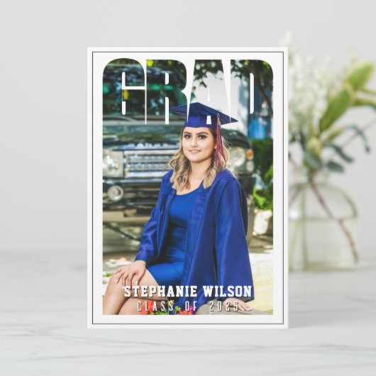 卒業写真ホワイト卒業 案内状 (スタンド正面)