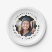 卒業写真ホワイト波打縁ど卒業 ペーパープレート (正面)