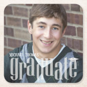 卒業写真ミニマルモダンタイポグラフィ スクエアペーパーコースター (正面)