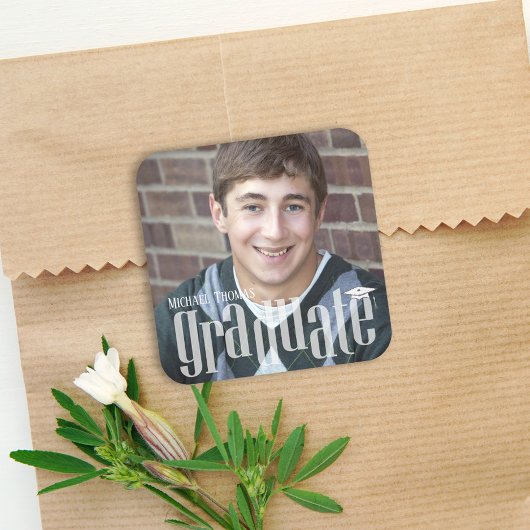 卒業写真ミニマルモダンタイポグラフィ スクエアペーパーコースター