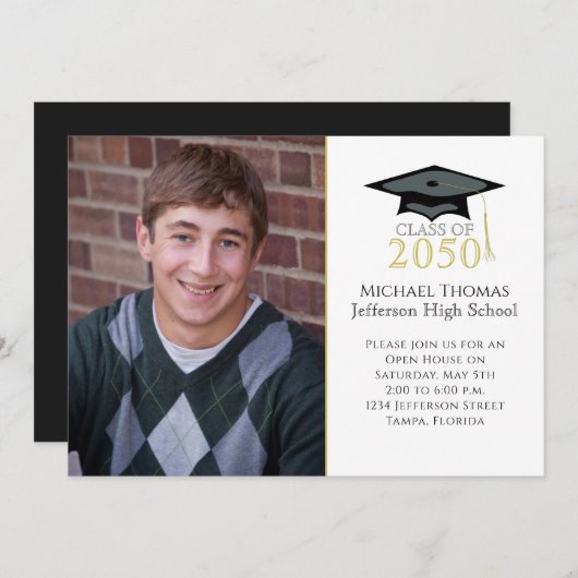 卒業写真ミニマルモダンリストモタルボード 招待状 (正面/裏面)