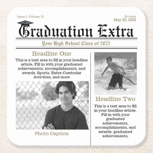 卒業写真モダンおもしろいクールファクト見出し スクエアペーパーコースター (正面)