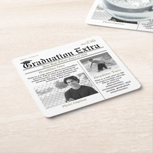 卒業写真モダンおもしろいクールファクト見出し スクエアペーパーコースター (アングル)