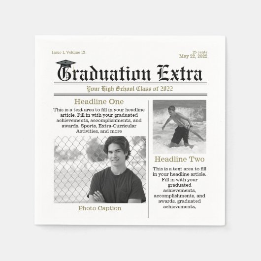 卒業写真モダンおもしろい事実クール新聞 スタンダードカクテルナプキン (正面)