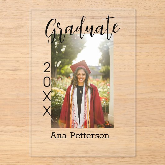 卒業写真モダンクラシック年の名前を素朴に追加 アクリル招待状 (正面)