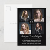 卒業写真モダンコラージュシンプルグラッドブラック 案内ポストカード (正面/裏面)