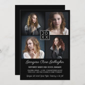 卒業写真モダンコラージュシンプルグラッドブラック 案内状 (正面/裏面)