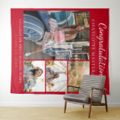 卒業写真モダンコラージュ赤の背景 タペストリー (インサイチュ(横))