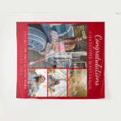 卒業写真モダンコラージュ赤の背景 タペストリー (正面(横))