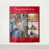 卒業写真モダンコラージュ赤の背景 タペストリー (正面)