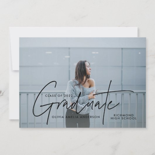 卒業写真モダンスクリプトタイポグラフィエレガント 招待状 (正面)