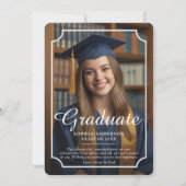 卒業写真モダンネイビーブルー発表 招待状 (裏面)