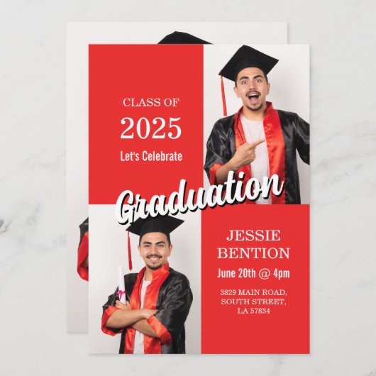 卒業写真モダンパーティーシンプルメンズ 招待状 (正面/裏面)