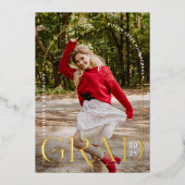 卒業写真モダン卒業発表フォイル 箔招待状 (正面)