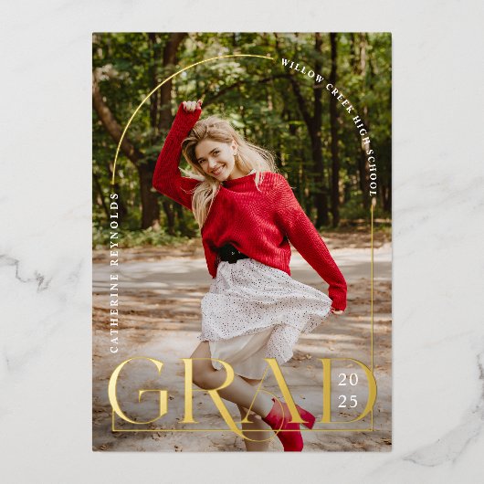 卒業写真モダン卒業発表フォイル 箔招待状 (正面)