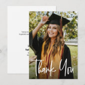 卒業写真モダン手書きスクリプト サンキューカード (正面/裏面)