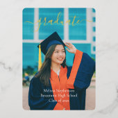 卒業写真モダン文字の発表 箔招待状 (正面)