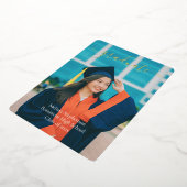 卒業写真モダン文字の発表 箔招待状 (回転した状態)