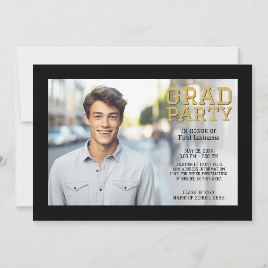 卒業写真モダン発表 – 黒金ゴールド 案内状 (正面)