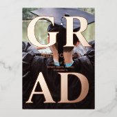 卒業写真モダン金ゴールドが押さはっきりしたれた 箔招待状 (正面)