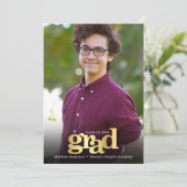 卒業写真モダン黒金ゴールドタイポグラフィ 案内状 (スタンド正面)