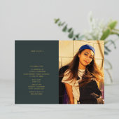 卒業写真ラインアートエメラルドグリーン 箔招待状 (立ち正面)