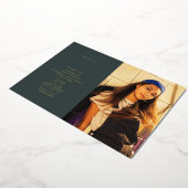 卒業写真ラインアートエメラルドグリーン 箔招待状 (回転した状態)