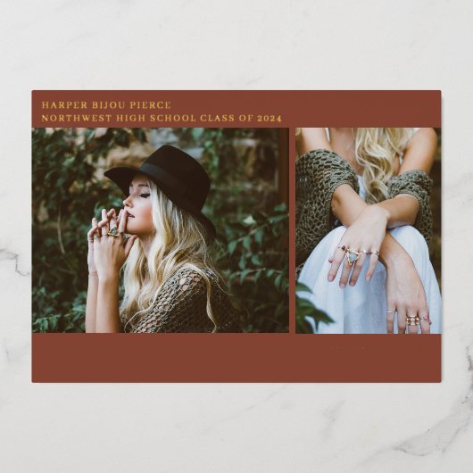 卒業写真ラインアートテラコッタ発表 箔招待状 (正面)