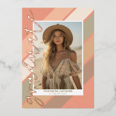 卒業写真レトロストライプズボホグラードパーティー 箔招待状 (正面)