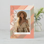 卒業写真レトロストライプズボホグラードパーティー 箔招待状 (立ち正面)