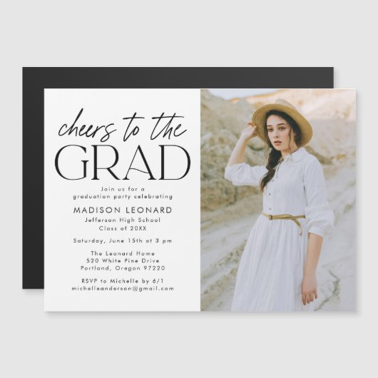 卒業写真卒業パーティーへの応援 マグネット招待状 (正面/裏面)