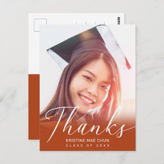 卒業写真台モダン本オレンジありがとう ポストカード (正面/裏面)
