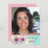卒業写真招待状ピンクブルーアクアフローラ インビテーションポストカード (正面/裏面)