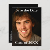 卒業写真招待状 – 現在の年への変更 案内ポストカード (正面/裏面)