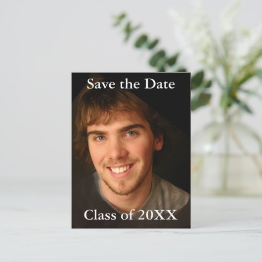 卒業写真招待状 – 現在の年への変更 案内ポストカード (スタンド正面)