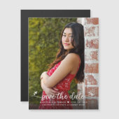 卒業写真救日付スクリプトハートモダン マグネット招待状 (正面/裏面)