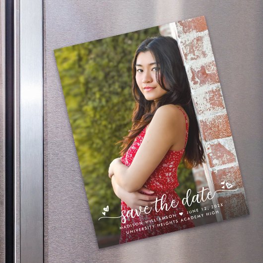 卒業写真救日付スクリプトハートモダン マグネット招待状