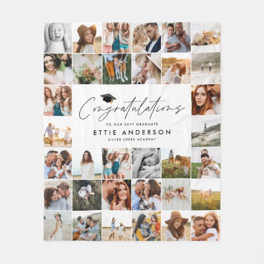 卒業写真数々のおめでとう フリースブランケット (正面)