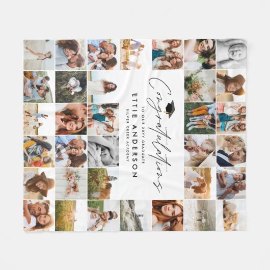 卒業写真数々のおめでとう フリースブランケット (正面(横))
