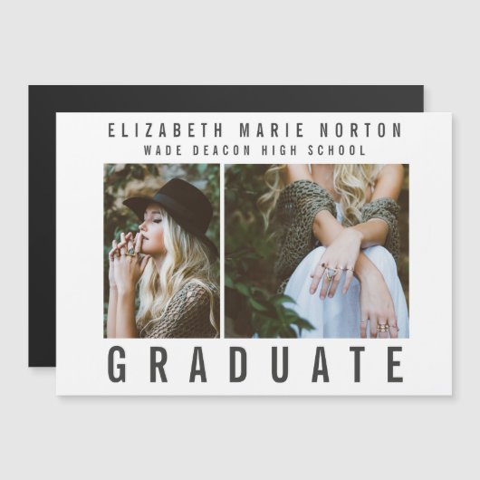 卒業写真数々のの入力モダン マグネット招待状 (正面/裏面)