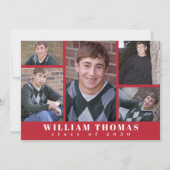 卒業写真数々のコラージュ(鳥)ショウジョウコウカンチョウ赤QRコード 招待状 (正面)